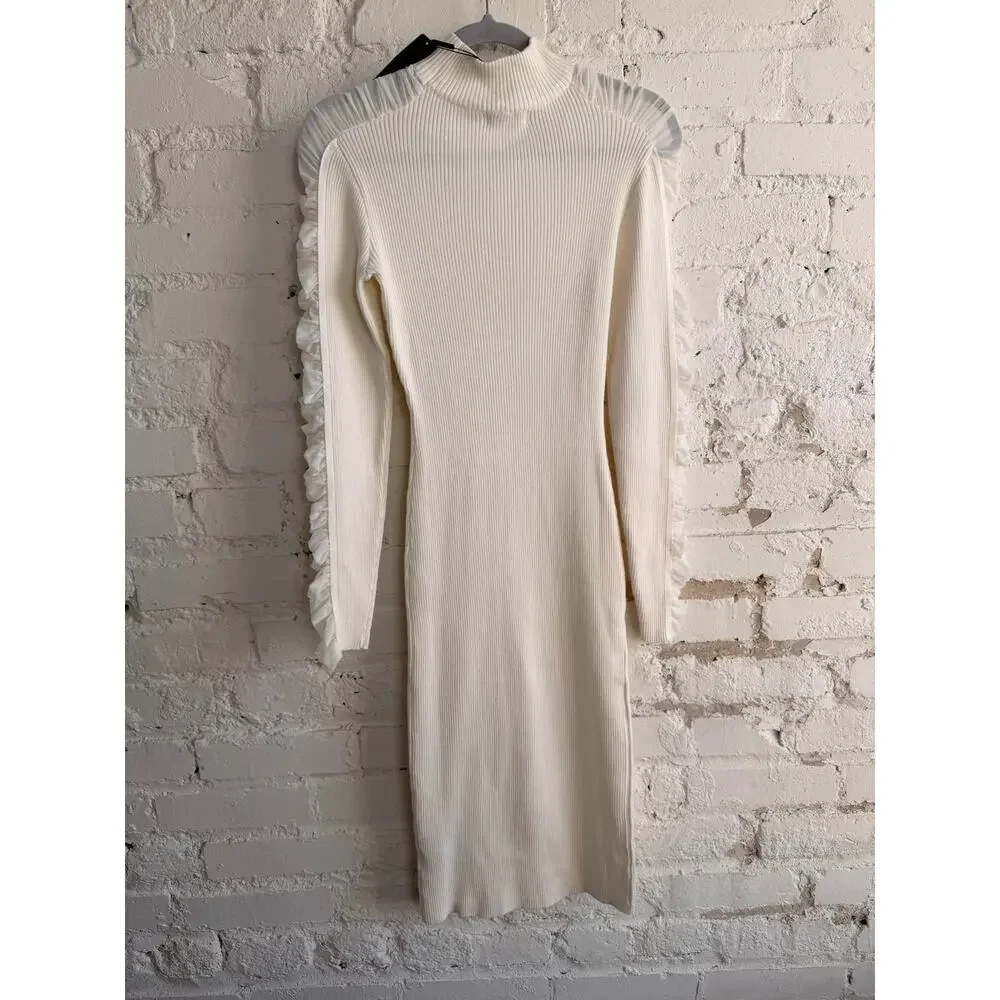 Fashion Nova Laura Ribbed Sweater Midi Dress Ivory Size XL New With Tags - Picture 2 of 10
